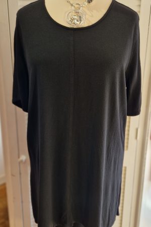 Our mannequin is modelling Belladonna crepe short sleeve top in black for Froxx Clothing