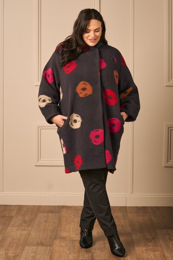 Our model is wearing NOen wool mix coat in anthracite for Froxx Clothing plus sizes