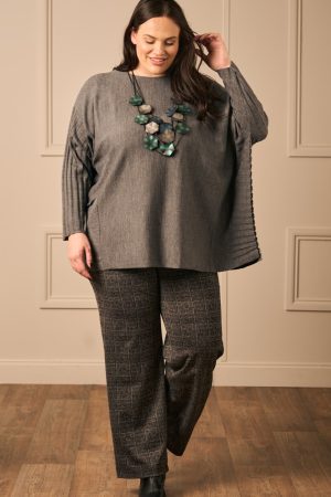 Our model Zhana Paton is wearing Robell Britt check palazzos in grey for Froxx Clothing plus sizes