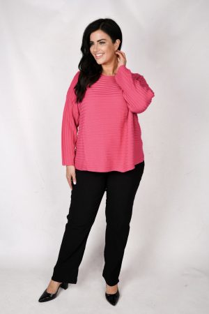 Our model Sabine is wearing Mona Lisa straight leg stretch trouser in black for Plus Size specialists Froxx Clothing
