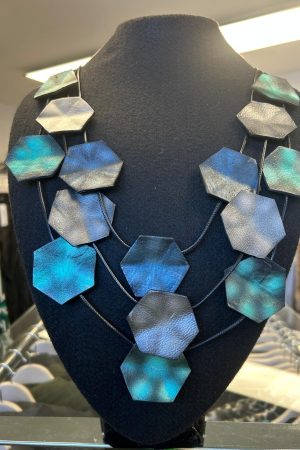 Zelda Long Faux Leather Necklace - Blue/Silver