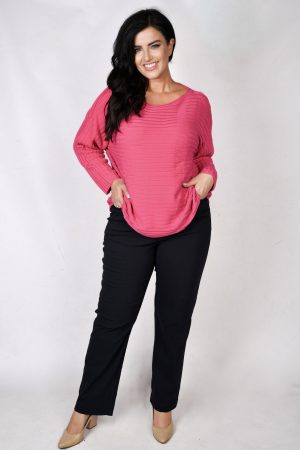 Our model is wearing Mona Lisa narrow stretch trousers in black for Froxx Clothing plus size specialists in Farnham